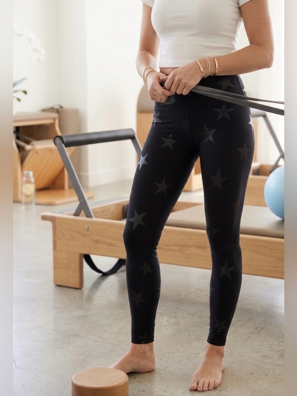 TEREZ BLACK STARS FOIL TALL BAND LEGGING   Women’s Small